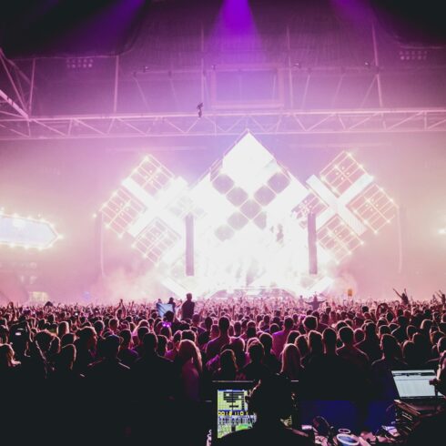 crowded musical event with lights