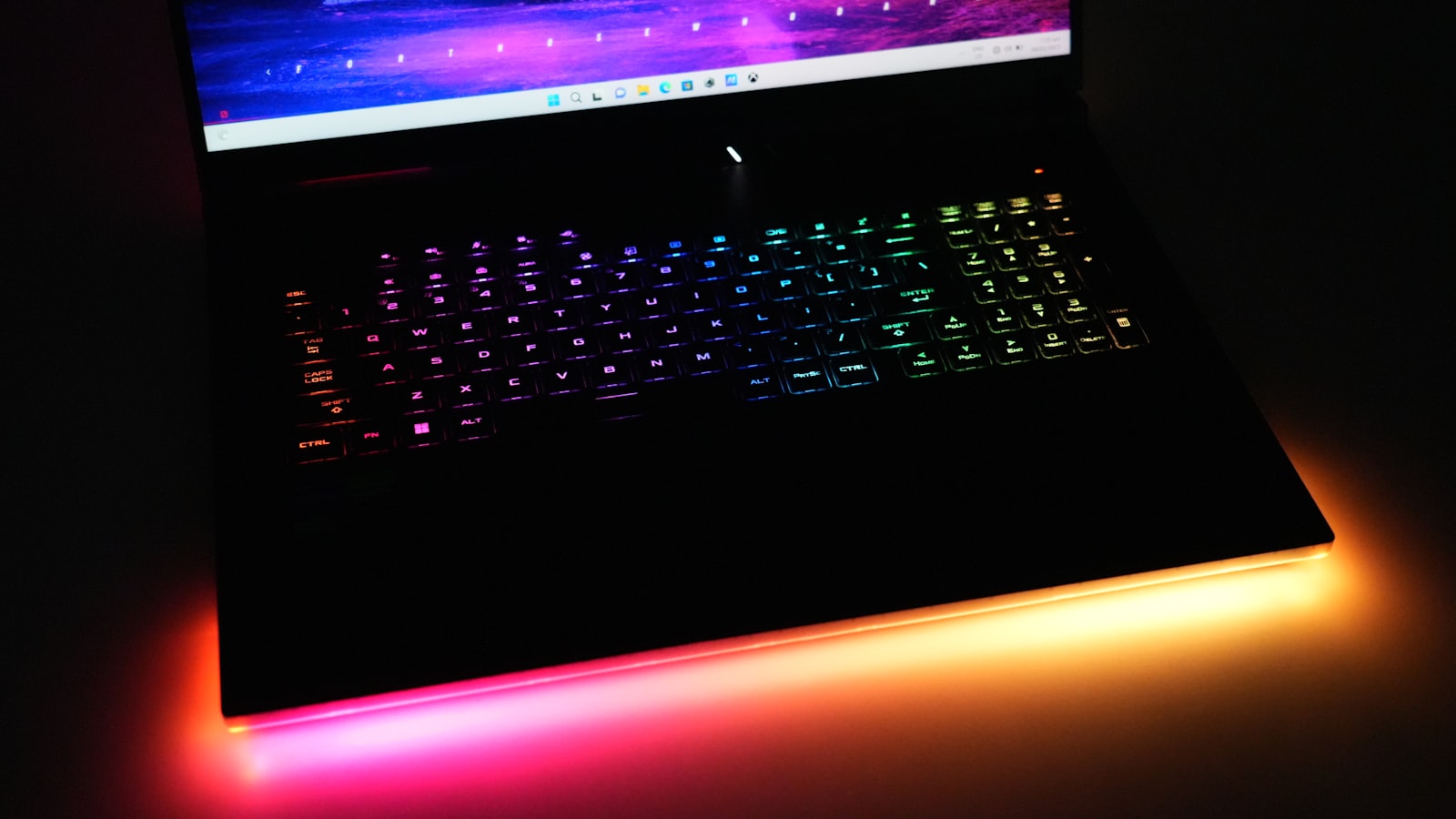 Laptop with colorful rgb keyboard and lighting